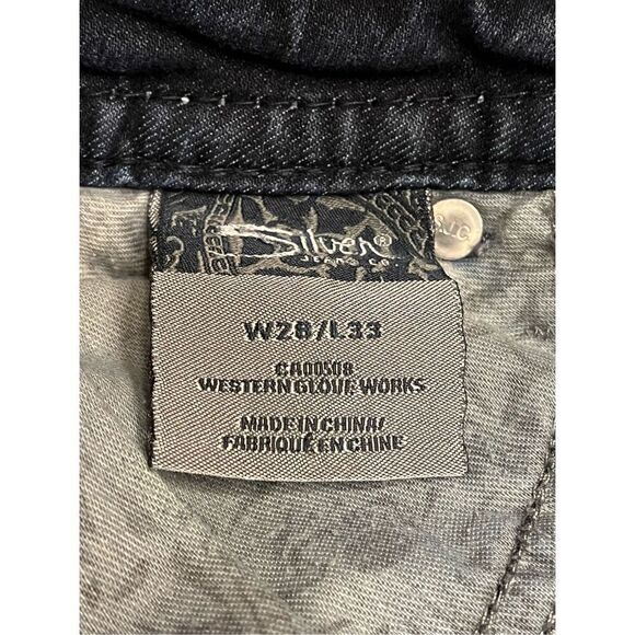 Silver Jeans Frances 18" womens size 28 x 33 distressed bootcut dark wash (3327) - Picture 8 of 9